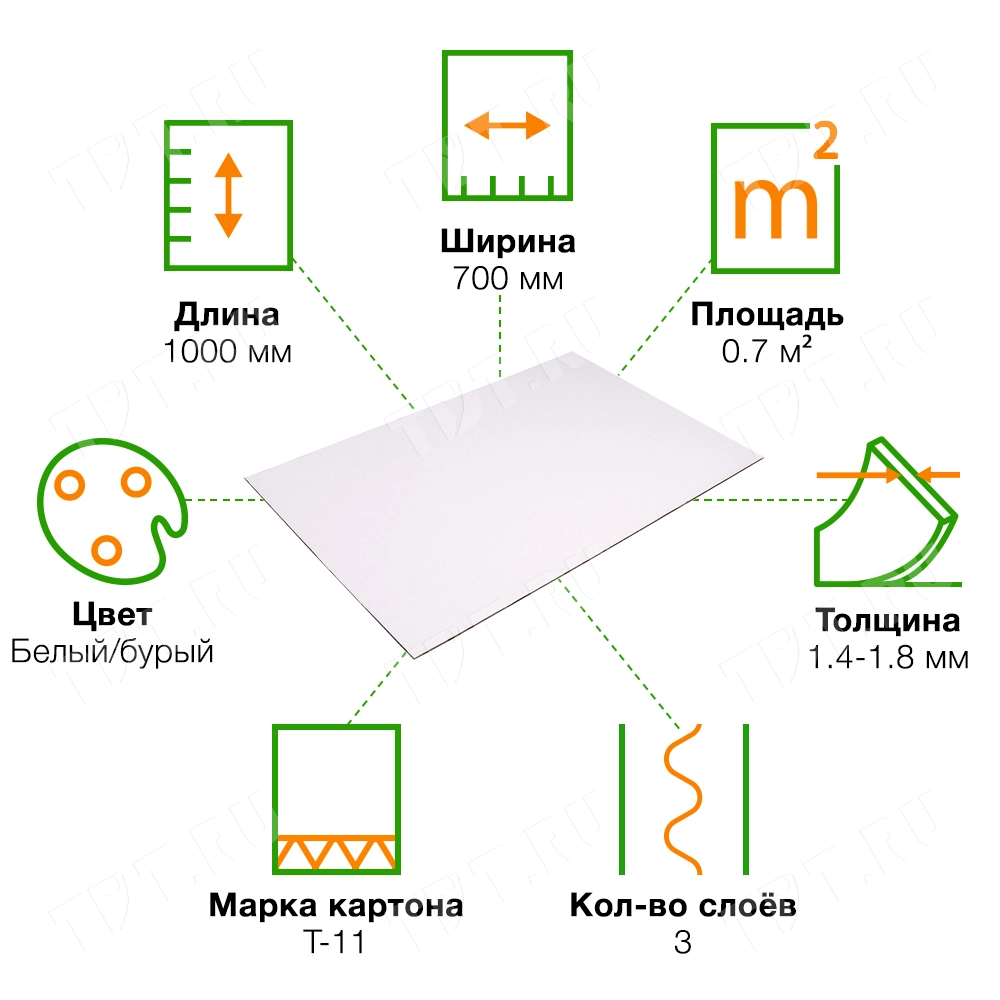 Лист микрогофрокартона T11, бело-бурый, 1000*700 мм