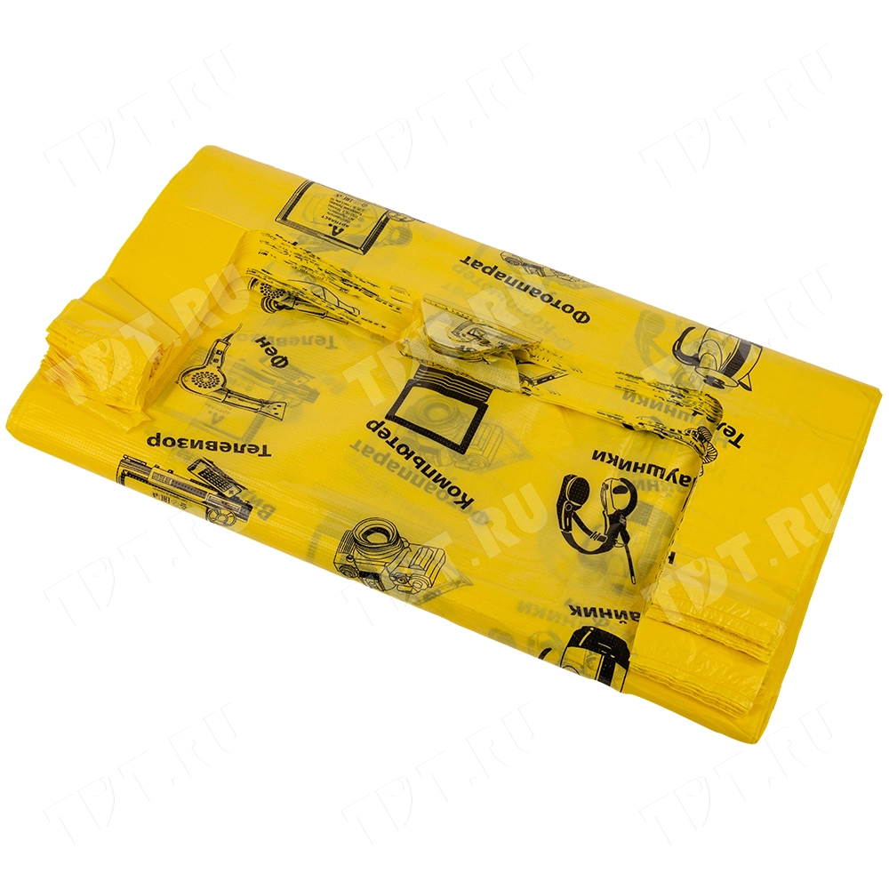 Пакет майка ПНД «Электроника» желтый, 43+20*64см, 23 мкм, 50шт.
