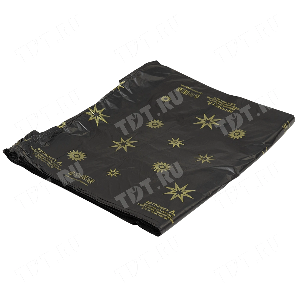 Пакет майка ПНД черного цвета «Звезды», 32+16*55см, 17 мкм, 50шт.