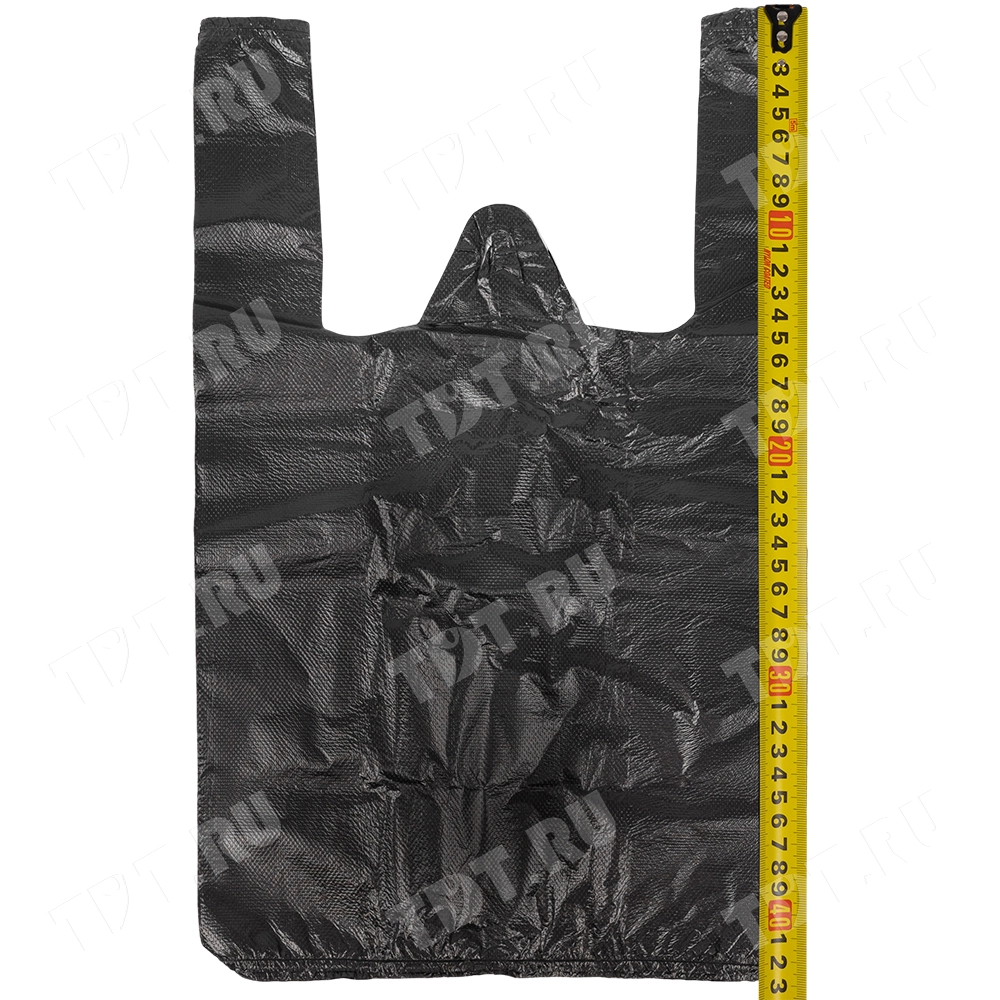 Черный пакет майка ПНД, 25+12*45см, 9 мкм, 100шт.