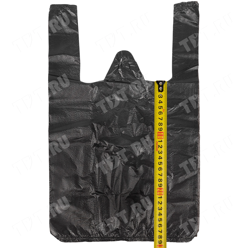 Черный пакет майка ПНД, 25+12*45см, 9 мкм, 100шт.