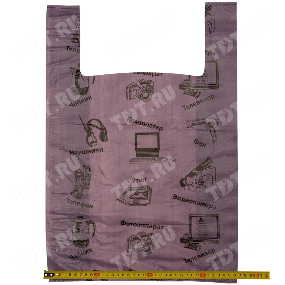 Пакет майка ПНД «Электроника» фиолетовый, 36+20*56см, 15 мкм, 50шт.