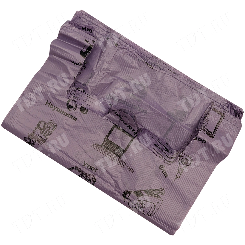 Пакет майка ПНД «Электроника» фиолетовый, 36+20*56см, 15 мкм, 50шт.