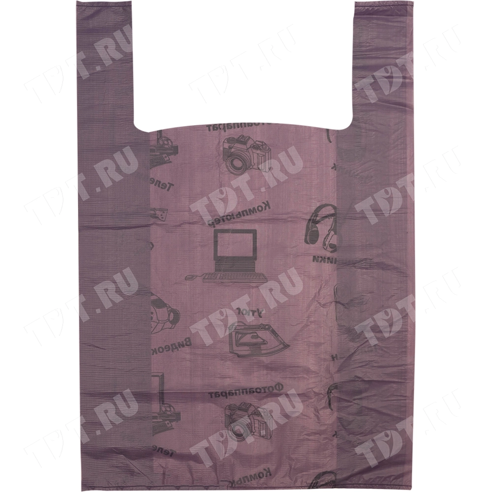 Пакет майка ПНД «Электроника» фиолетовый, 36+20*56см, 15 мкм, 50шт.