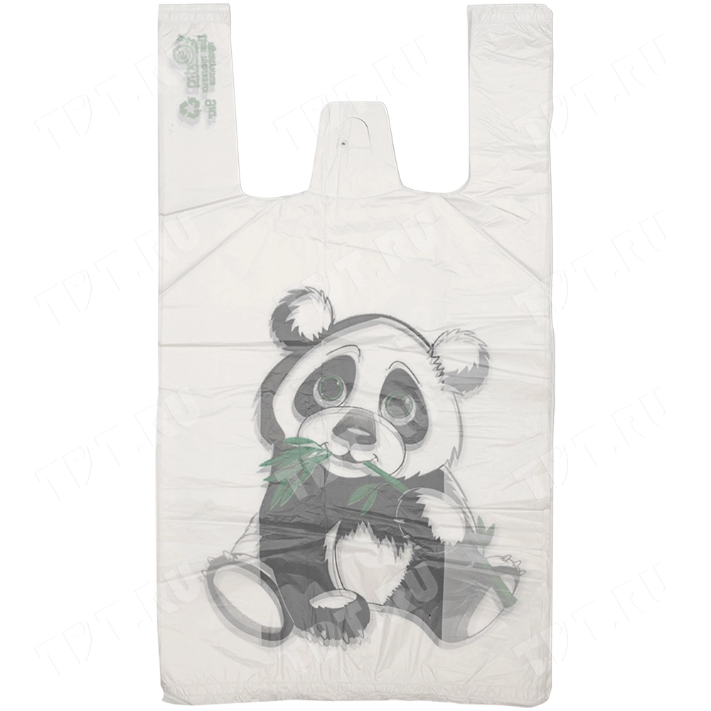 Пакет майка ПНД «Панда» белый, 28+16*50см, 12 мкм, 100шт.