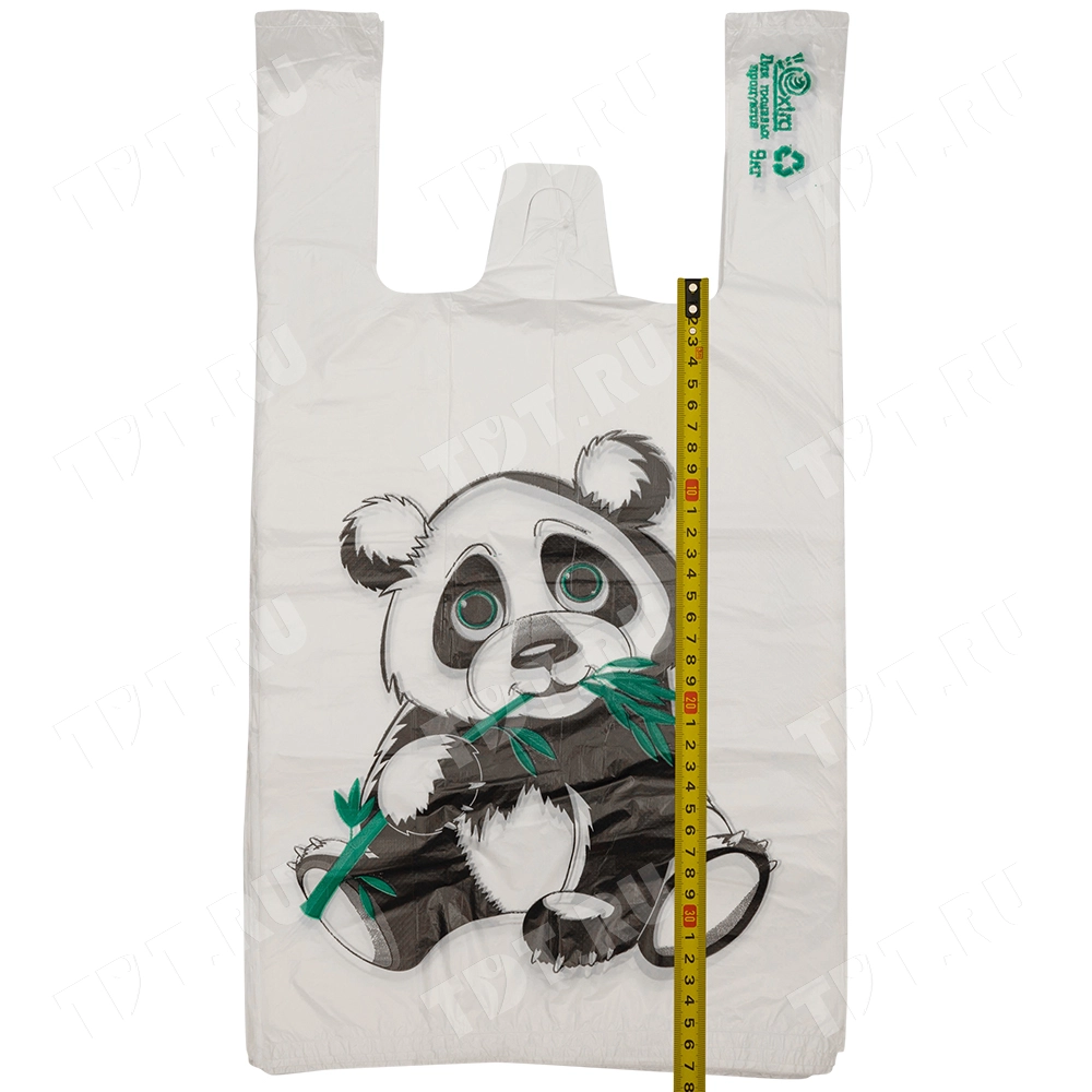 Пакет майка ПНД «Панда» белый, 28+16*50см, 12 мкм, 100шт.