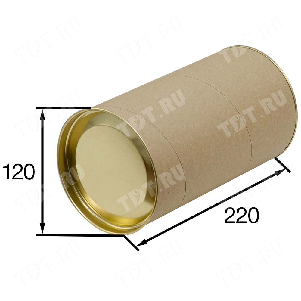 Картонный тубус с жестяной крышкой, 120*220 мм