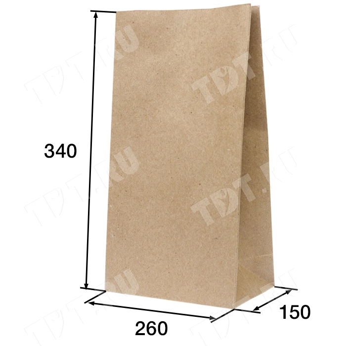 Крафт пакет без ручек, 70 г/м², 26*15*34 см