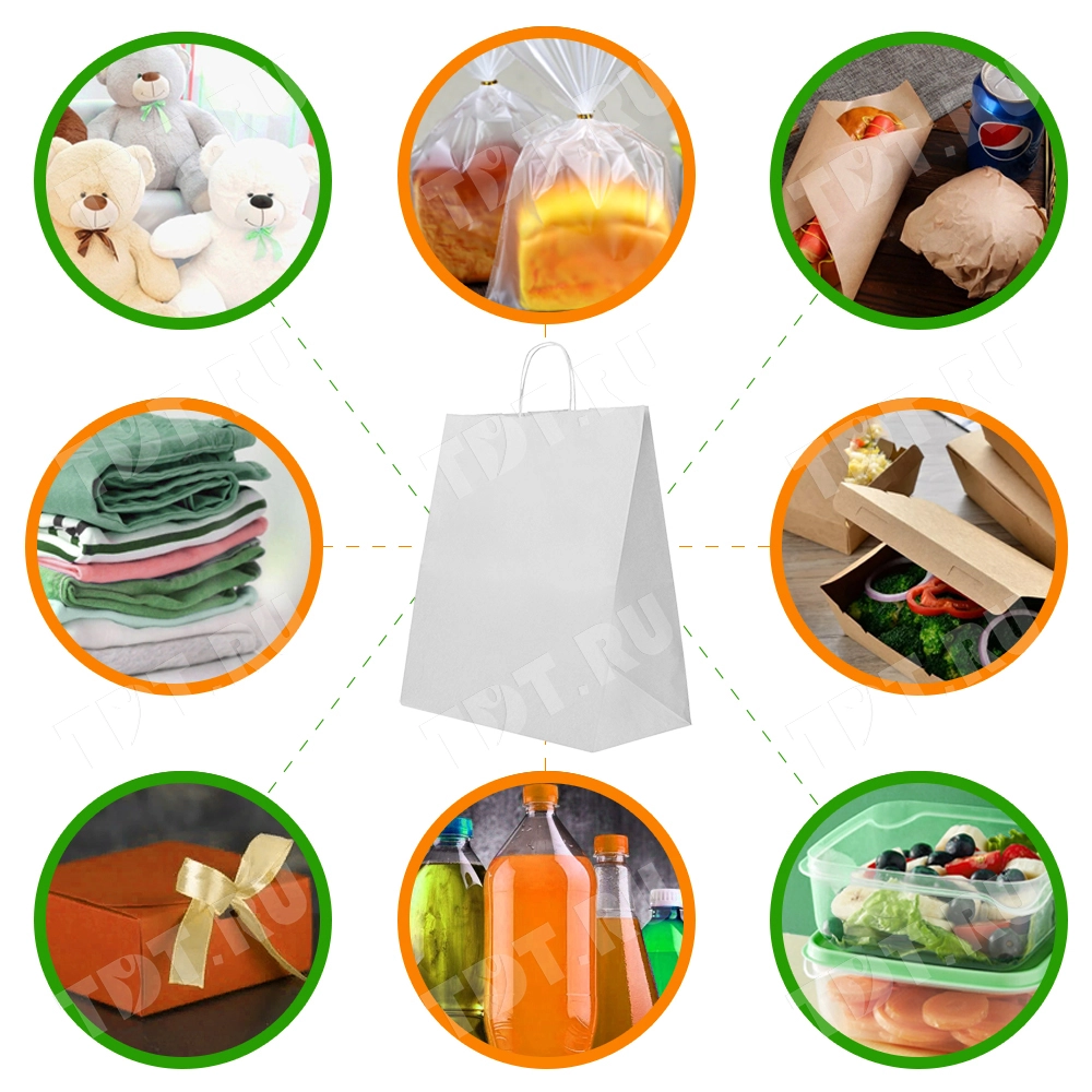 Белый пакет с крученой ручкой, 80 г/м², 32*18*37 см