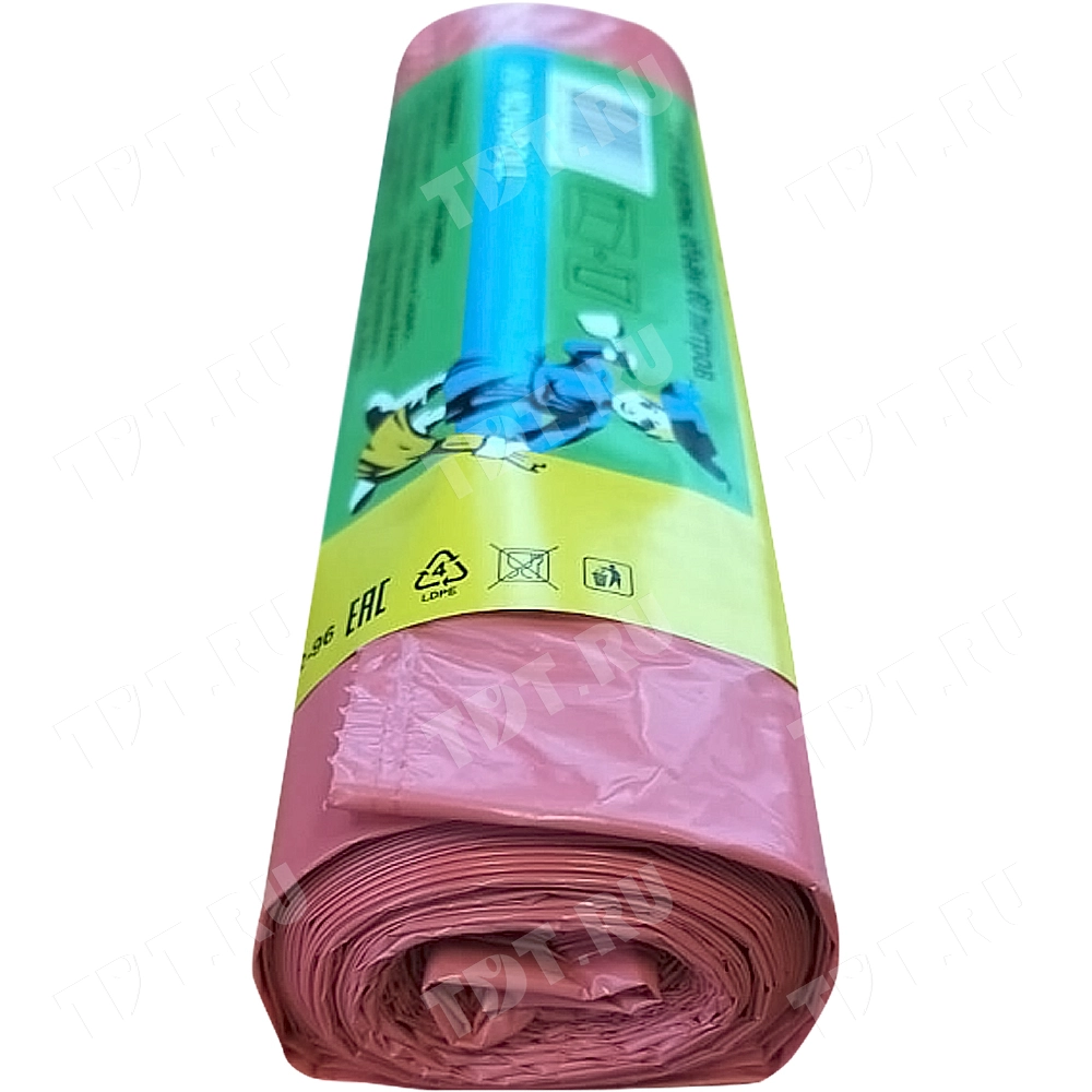 Мешки для мусора ПВД «Василёк» 60 литров с завязками, 60*70 см, красные, 10 шт./рулон