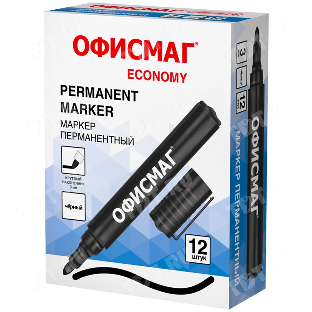 Маркер перманентный ОФИСМАГ «Economy», черный, 3 мм