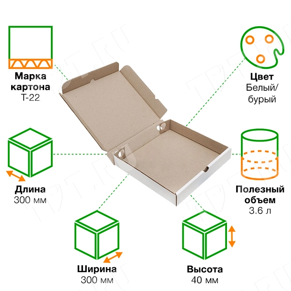 Коробка для пиццы, белая, 300*300*40 мм, 50 шт.