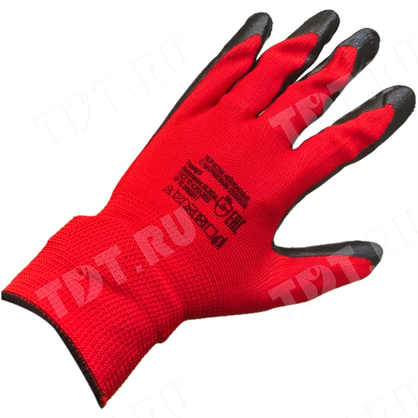 Перчатки нейлоновые с нитриловым покрытием, красно-чёрные