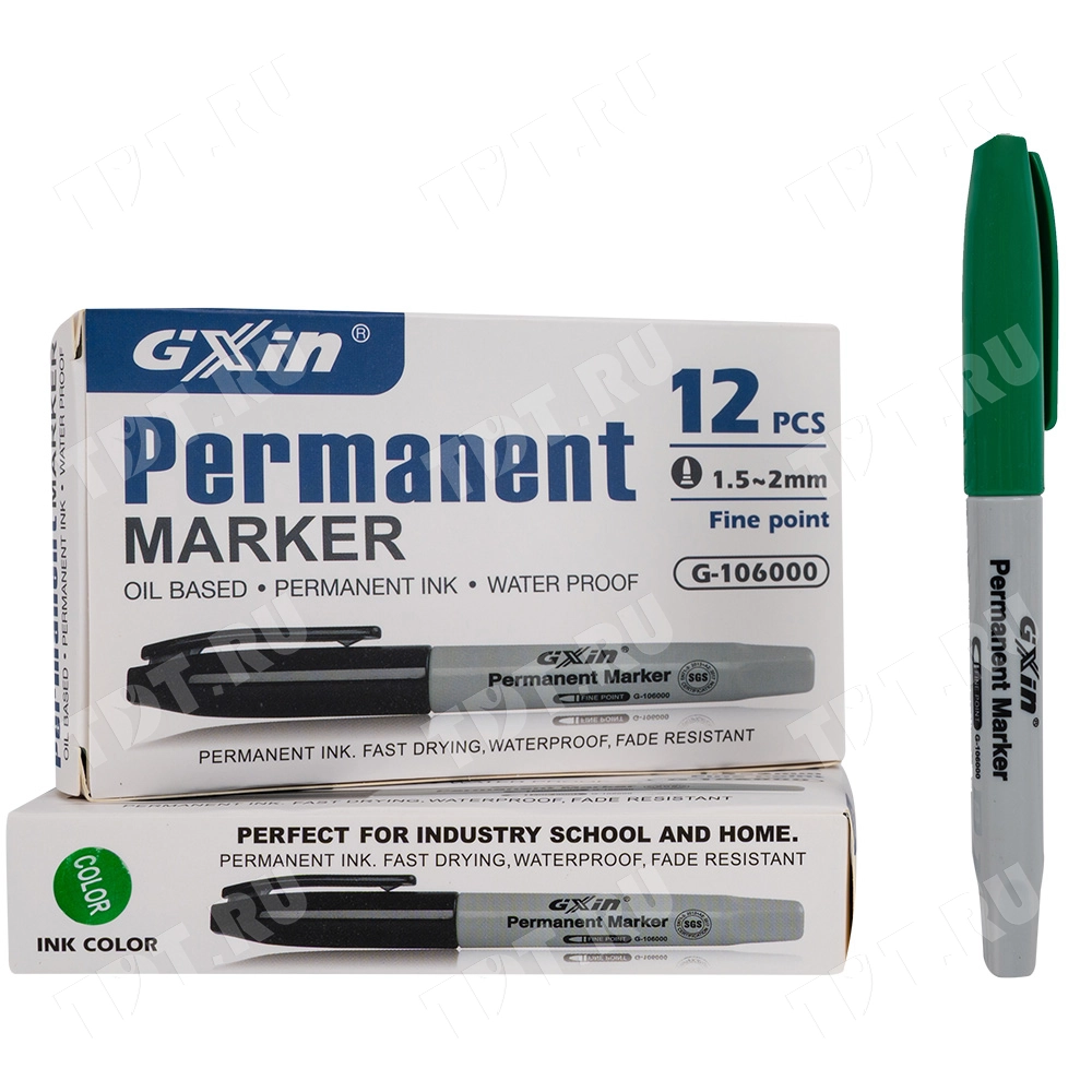 Маркер перманентный Gxin G-106000, зеленый, 1-2 мм, 1 шт.