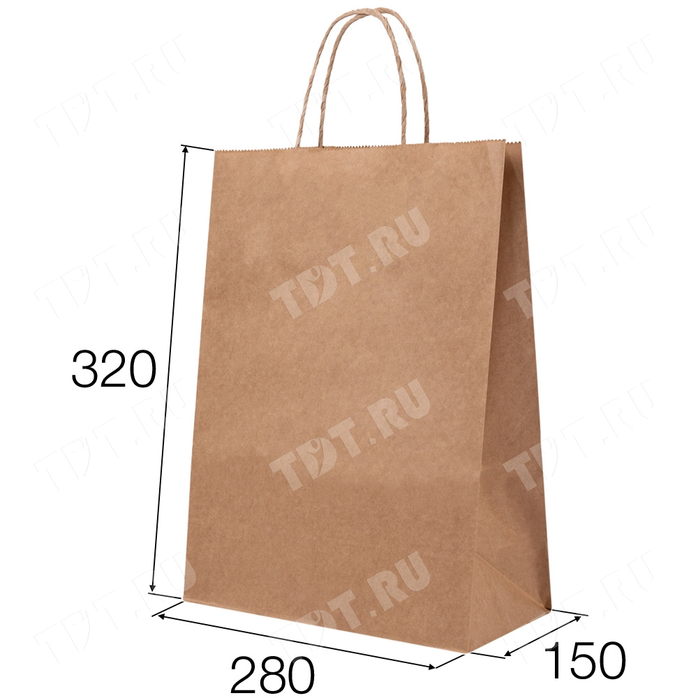 Бурый пакет с крученой ручкой, 70 г/м², 28*15*32 см
