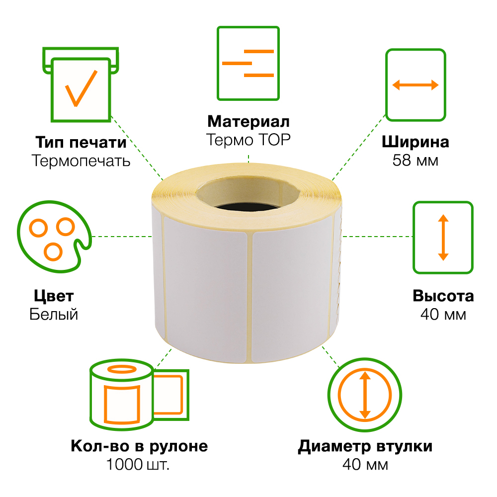 Термоэтикетки самоклеющиеся TOP 58*40 мм, втулка 40 мм, 1000 шт./рол. Термоэтикетки самоклеющиеся TOP 58*40 мм, втулка 40 мм, 1000 шт./рол.