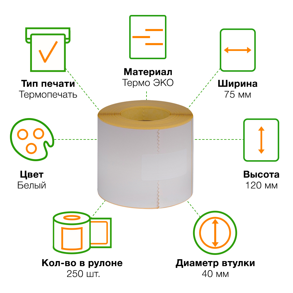 Термоэтикетки ЭКО 75*120 мм (этикетки для ОЗОН), втулка 40 мм, 250 шт./рол. Термоэтикетки ЭКО 75*120 мм (этикетки для ОЗОН), втулка 40 мм, 250 шт./рол.