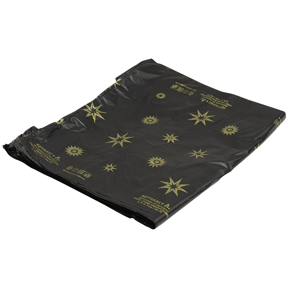 Пакет майка ПНД черного цвета «Звезды», 32+16*55см, 17 мкм, 50шт. Пакет майка ПНД черного цвета «Звезды», 32+16*55см, 17 мкм, 50шт.