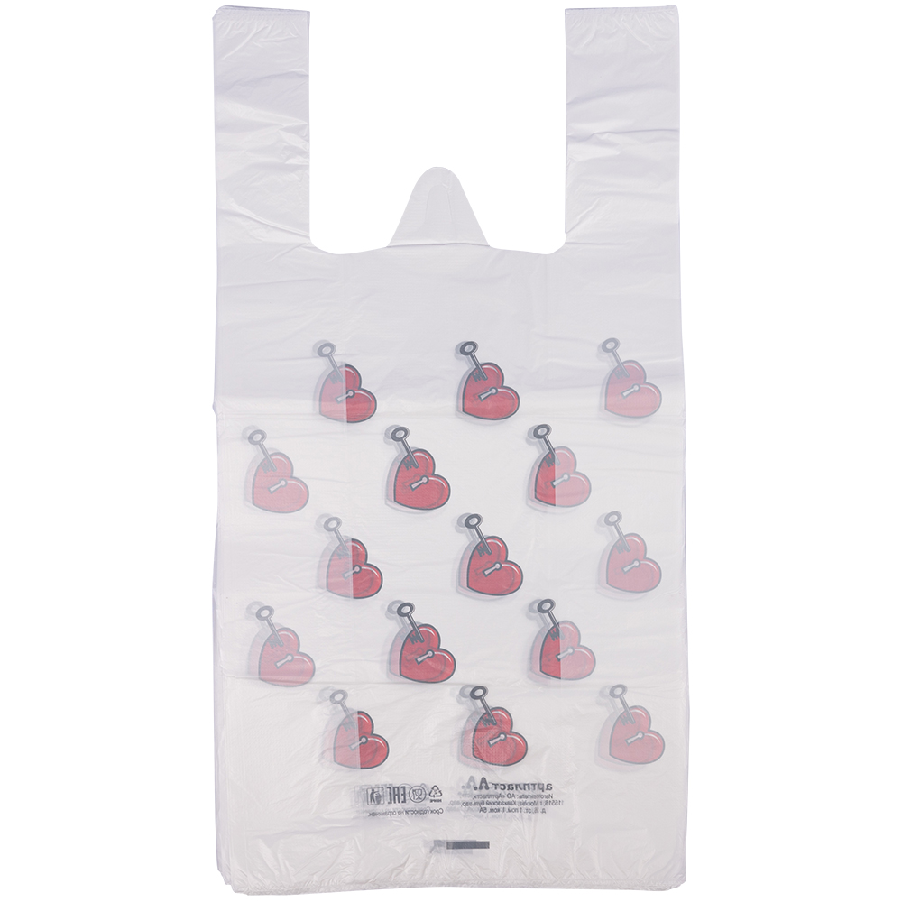 Полиэтиленовый пакет майка ПНД «Сердечки», 30+16*60см, 15 мкм, 50шт. Полиэтиленовый пакет майка ПНД «Сердечки», 30+16*60см, 15 мкм, 50шт.