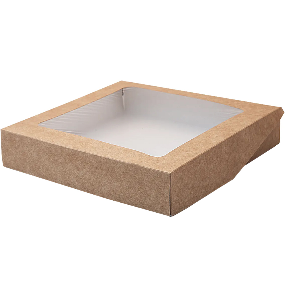 Универсальный контейнер с окном, крафт, 1600 мл, 200*200*40 мм, 50 шт.