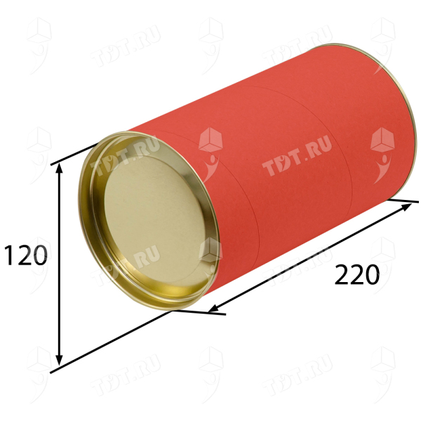 Картонный тубус с жестяной крышкой, красный, 120*220мм