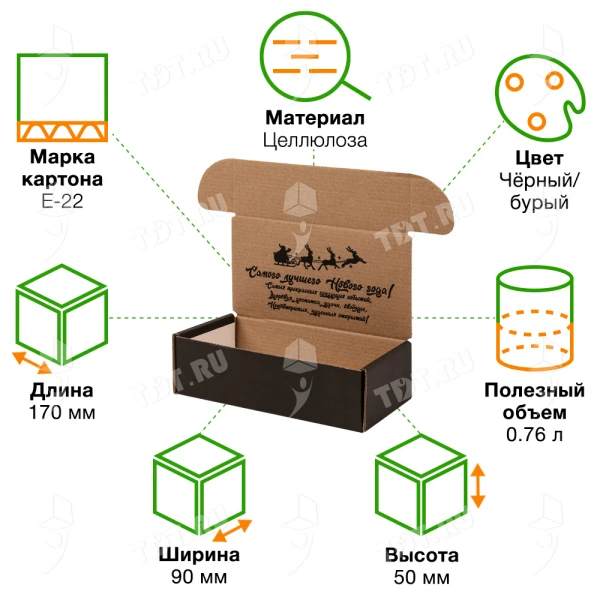 Подарочная коробка «С Новым годом!», чёрная, 170*90*50 мм