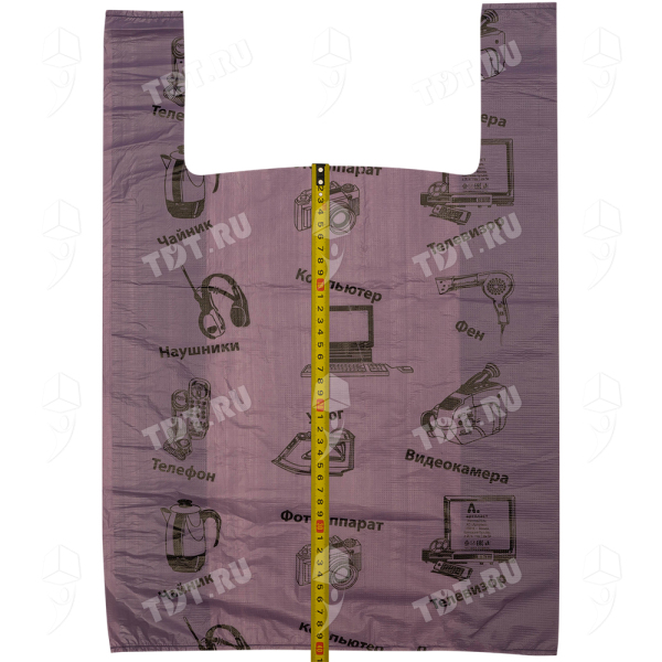 Пакет майка ПНД «Электроника» фиолетовый, 36+20*56см, 15 мкм, 50шт.