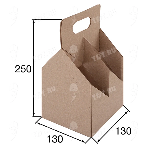 Картонная коробка №96 под четыре бутылки, 130*130*250 мм