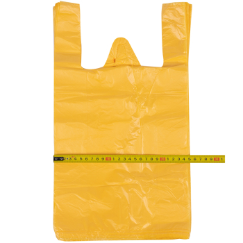 Полиэтиленовый желтый пакет майка ПНД, 25+12*45см, 11 мкм, 100шт. Полиэтиленовый желтый пакет майка ПНД, 25+12*45см, 11 мкм, 100шт.