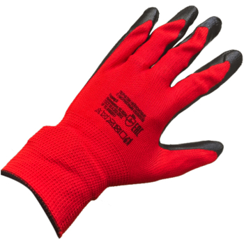 Перчатки нейлоновые с нитриловым покрытием, красно-чёрные