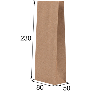 Крафт пакет без ручек, 70 г/м², 8*5*23 см