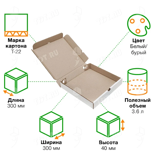 Коробка для пиццы, белая, 300*300*40 мм, 50 шт.