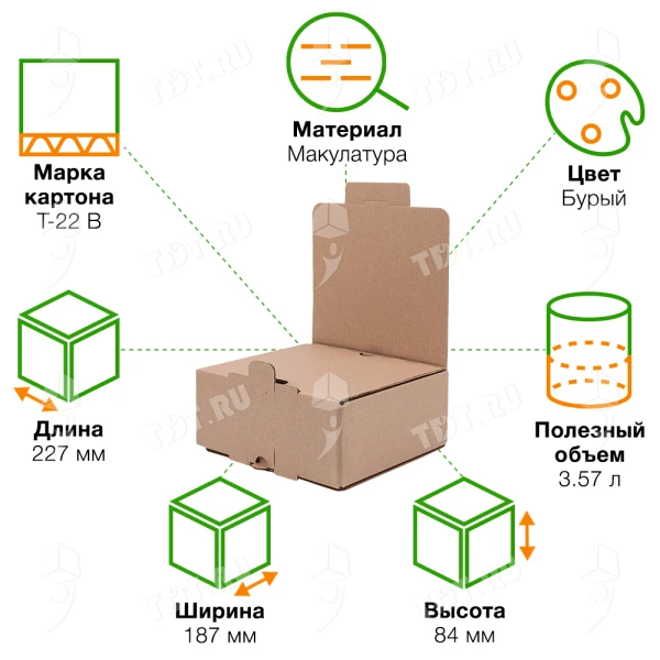 Почтовый короб усиленный «Средний», 227*187*84 мм, T22, 100% вторсырье