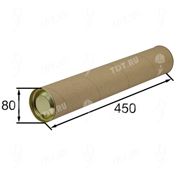 Картонный тубус с жестяной крышкой, 80*450мм