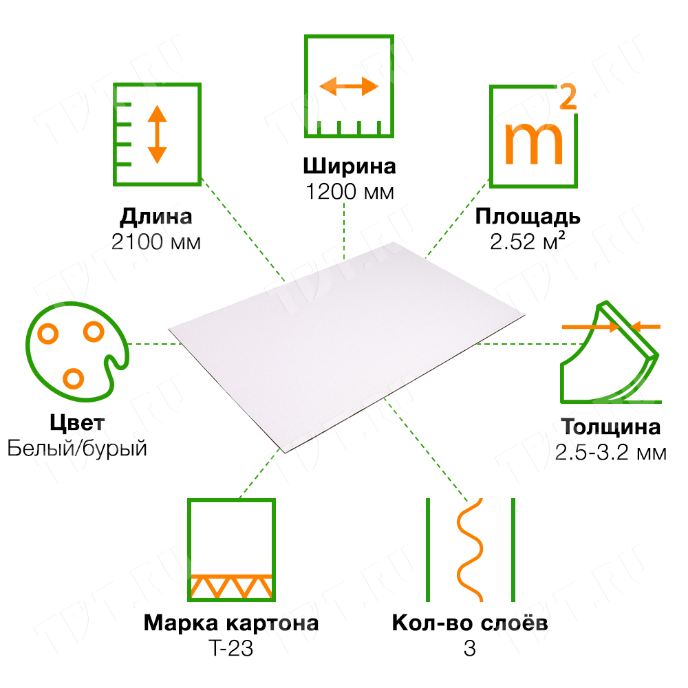 Гофрокартон Т23, бело-бурый, 1200*2100 мм