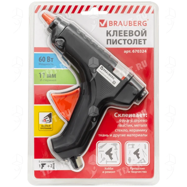 Клеевой пистолет горячего плавления Brauberg, 1.1см, 60W