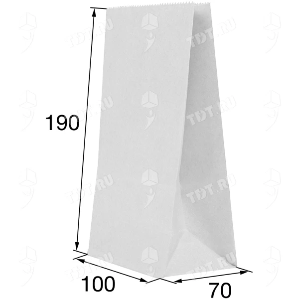 Белый бумажный пакет без ручек, 70 г/м², 10*7*19 см