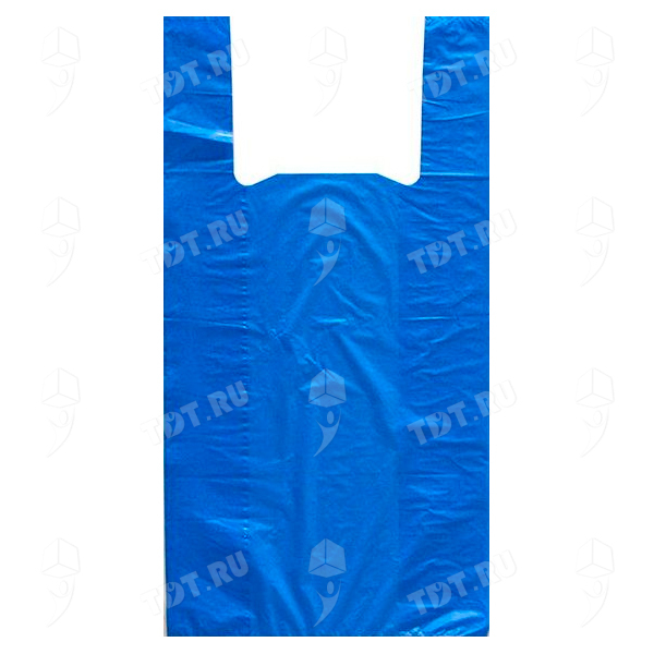 Голубой пакет майка из полиэтилена ПНД, 25+12*45см, 9 мкм, 100шт.